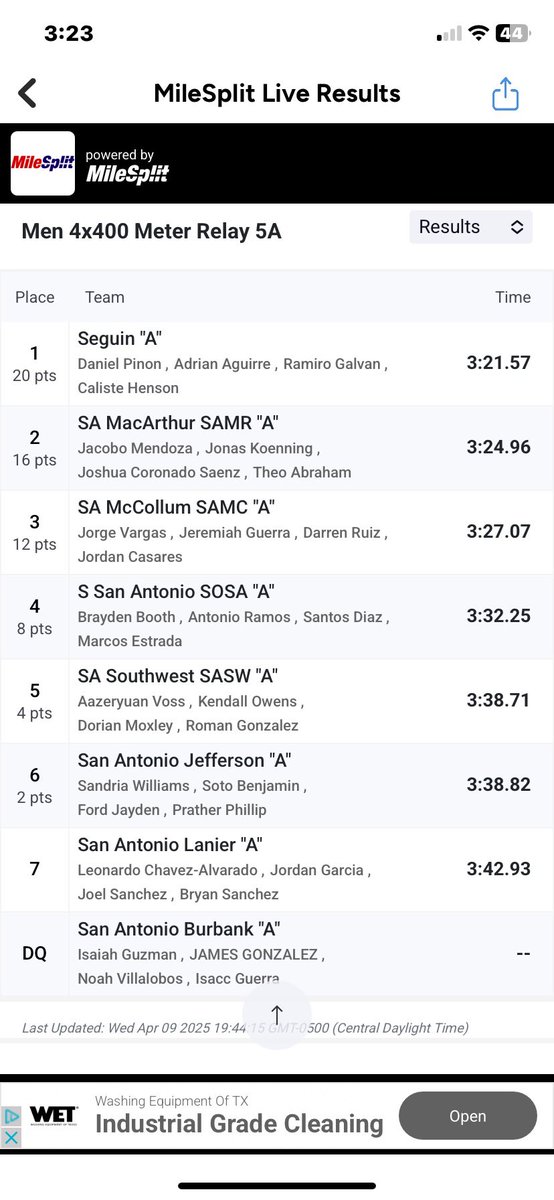 Daniel578372147's tweet photo. At our area meet on 04/09 i ran a 50.87 in the 400 meter dash, finishing 6th overall. In the 4x4 i ran a 48 second split, finishing 1st overall with a total time of 3.21 https://t.co/gk6lhrmFPX