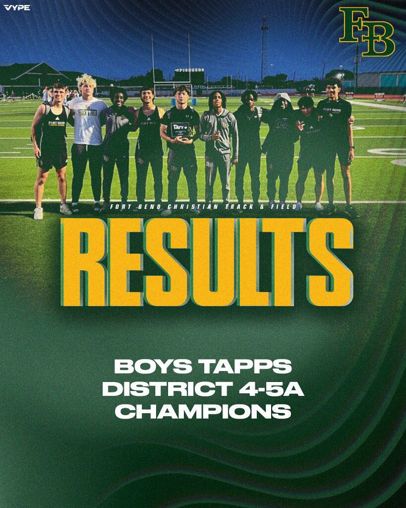 ‼️DISTRICT CHAMPS‼️
                  🏆🏆
Congratulations Boys and Girls 

Next Stop 🛑….Regionals
<a href="/FBCAathletics/">Fort Bend Christian Academy Athletics</a> <a href="/vypehouston/">VYPE Houston</a> <a href="/TeamLSCSN/">Lone Star Christian Sports Network (LSCSN)</a> <a href="/TXMileSplit/">Texas MileSplit</a> <a href="/FBEagles/">Fort Bend Christian Academy</a>