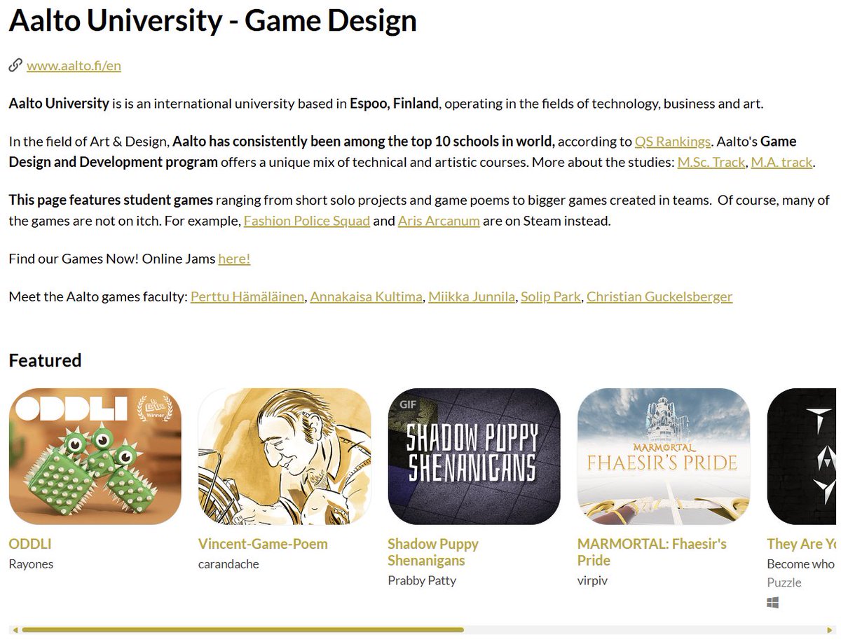 Aalto game design Itch page updated: aalto-gamedesign.itch.io