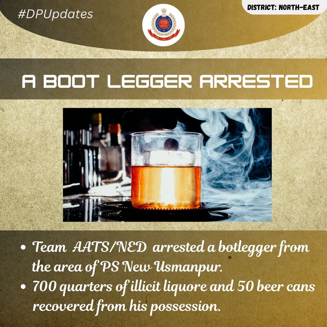 DCPNEastDelhi's tweet photo. Team AATS/NED arrested a bootlegger from the area of PS New USmanpur and recovered 700 quarters of illicit liquore and 50 beer cans from his possession.
#DPUpdated
@DelhiPolice @Ravindra_IPS https://t.co/bBq5n570nH