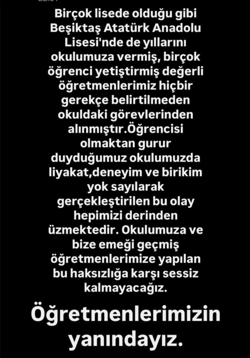 Beşiktaş Atatürk Anadolu Lisesi mezunu olarak, rotasyon adı altında okullarından uzaklaştırılan hocalarımızın yanındayız. Birbirinden kıymetli bu insanların sürgün edilmesi kabul edilemez. <a href="/gullac40/">Sevdalı Bulut🏳️‍🌈</a> @bostalla