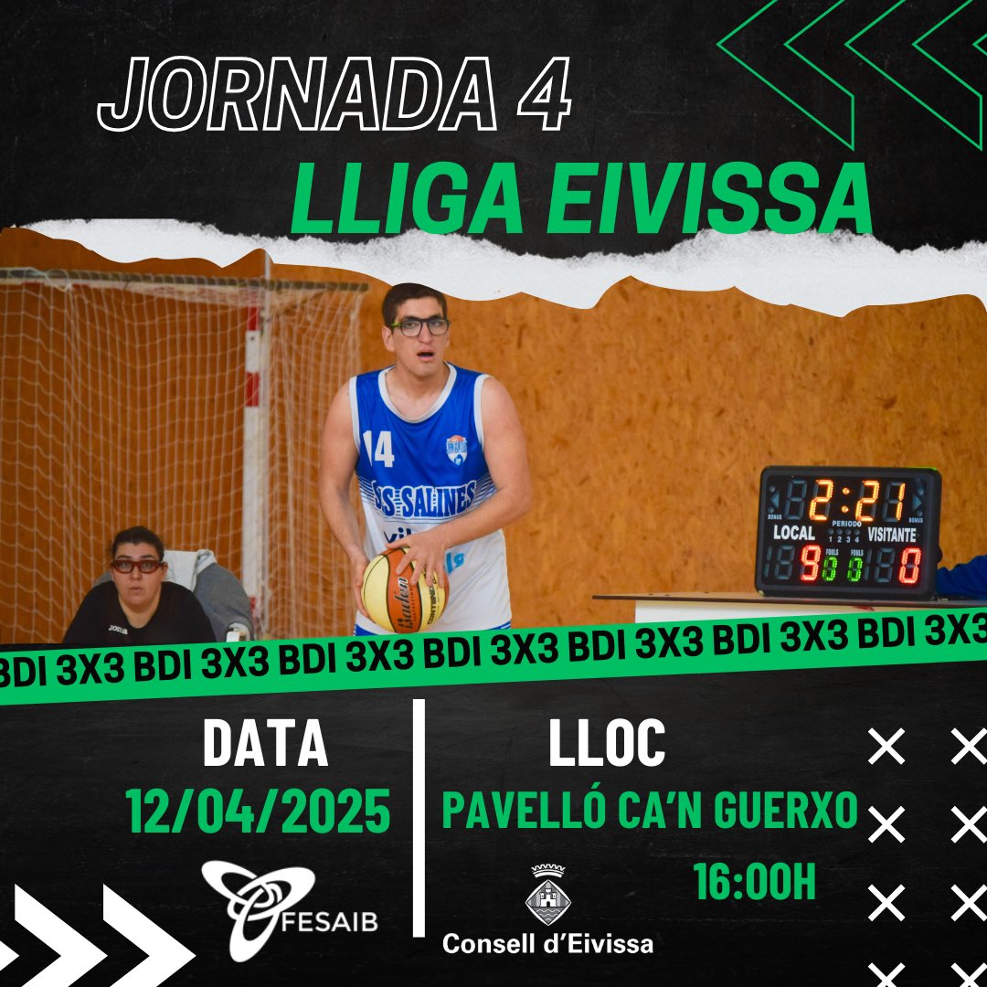 🏀LLIGA EIVISSA BÀSQUET DI 3x3 24-25🏀

Aquest cap de setmana es disputa la darrera Jornada de la Lliga d’Eivissa de Bàsquet DI 3x3 24-25 al Pavelló Ca’n Guerxo!

Últims partits dels equips eivissencs que lluitaran per el Campionat de Lliga!