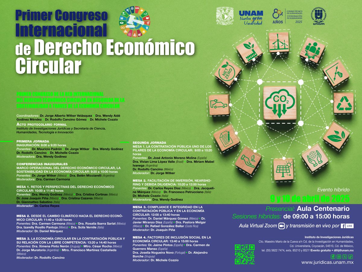 Ayer en el Primer Congreso Internacional de Derecho económico Circular: “En búsqueda de la sostenibilidad en la economía circular” organizado por la <a href="/UNAM_MX/">UNAM</a>  
Organización milimétrica del tiempo. Felicitaciones a los organizadores.