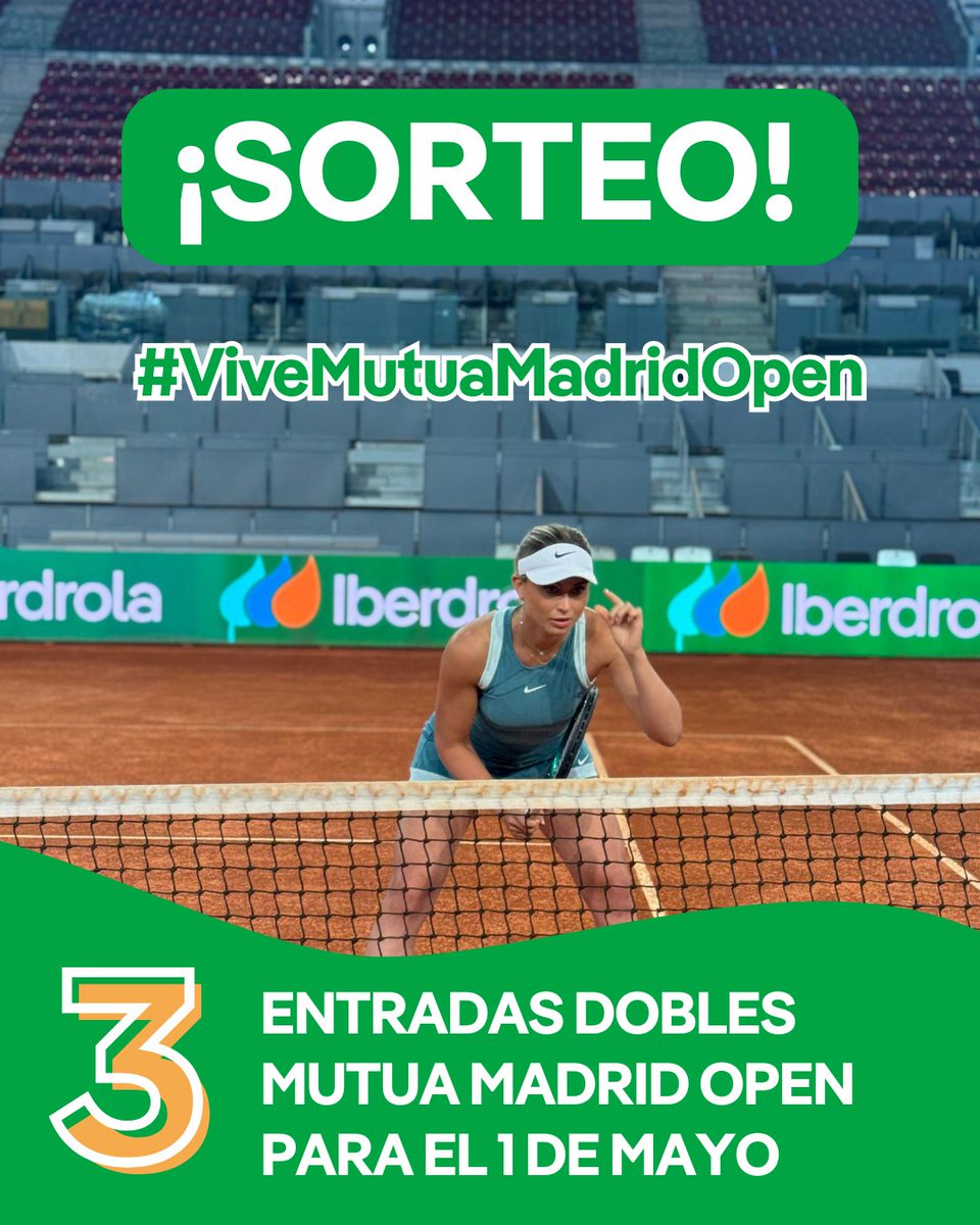 🎾 ¡Por fin llega la hora del mejor tenis! 🎾Te invitamos al Mutua Madrid Open

¿Cómo participar? 
📲Síguenos 
♻️ RT
💬Comenta con #ViveMutuaMadridOpen 
🗓️ Hasta el 21 de abril 

BBLL: iberdrola.com/sala-comunicac…