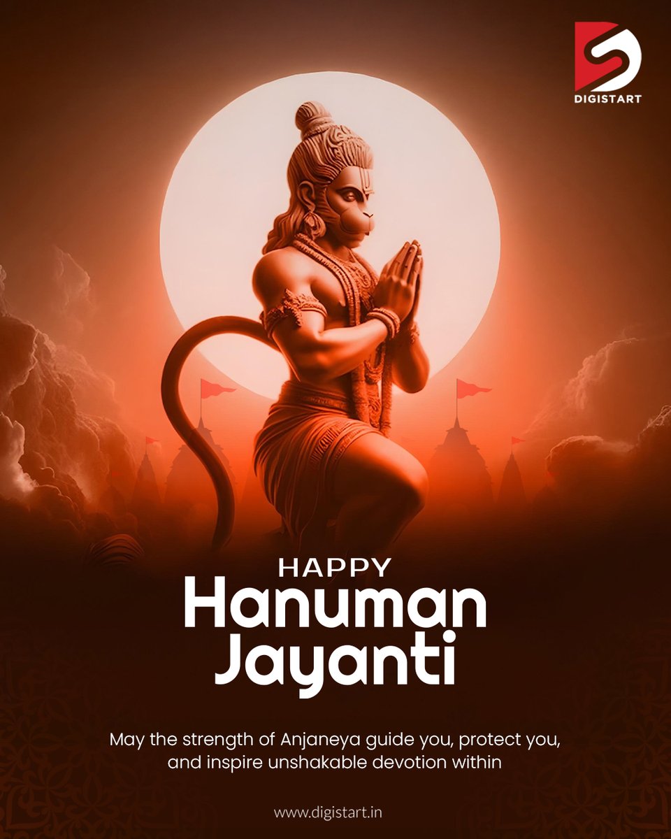 start_digi's tweet photo. This Hanuman Jayanti, awaken the hero within.
May Lord Hanuman bless you with the strength to overcome,  the wisdom to lead, and the devotion to stay grounded.

Jai Hanuman!

#HanumanJayanti #HanumanJayanti2025 #JaiHanuman #BajrangBali #RamBhaktHanuman https://t.co/wYN1vTenzb