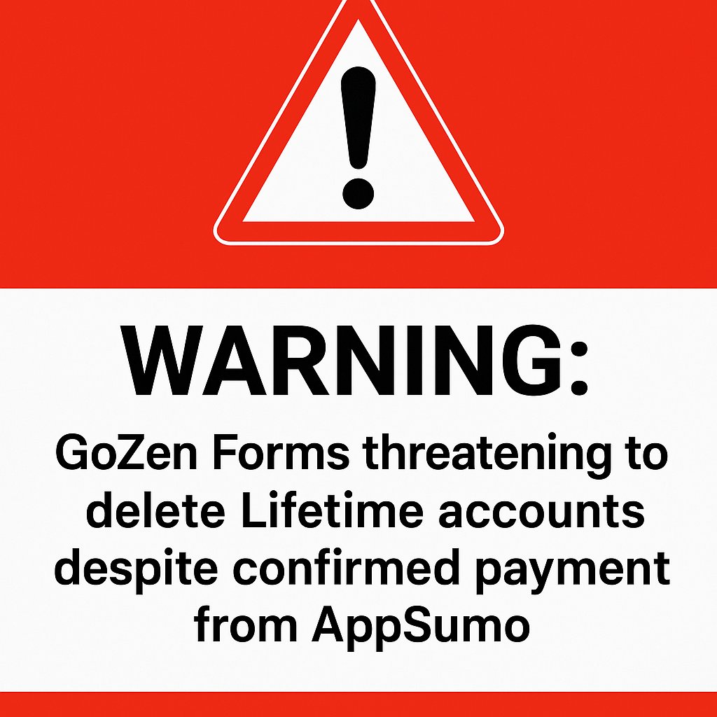 StefanoCaron's tweet photo. 🚨 GoZen Forms Lifetime Deal via @AppSumo (Dec 2022).
Now @GoZen_Tech is threatening to delete my account in 12h due to paused payment.
I PAID. They GOT paid. Why should I lose access?
P.S. Posting this because support has gone silent.
#saasfail #appsumo #gozen #AnandKumar https://t.co/QrOqmcN4BC
