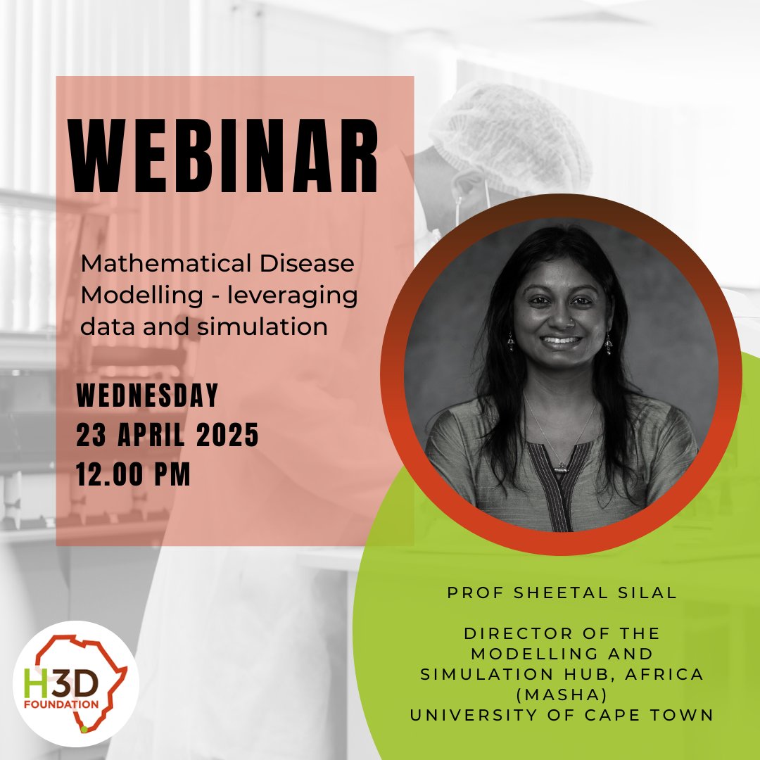 📢Join us for our next webinar📢

📅Wednesday, 23 April 
⌚12pm
👩🏽‍🔬Prof Sheetal Silal, Director of <a href="/MASHA_UCT/">Modelling and Simulation Hub, Africa (MASHA).</a> at the 
💡'Mathematical Disease Modelling - leveraging data and simulation'.

Register &amp; join: lnkd.in/dEWrnwZN