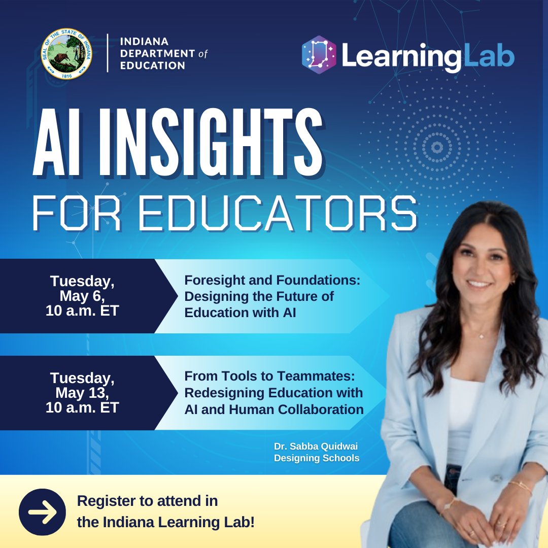 Building and corporation leadership are invited to join Dr. Sabba Quidwai’s “Foresight and Foundations: Designing the Future of Education with AI” and “From Tools to Teammates: Redesigning Education with AI and Human Collaboration” in May. inlearninglab.com/workshops #INeLearn