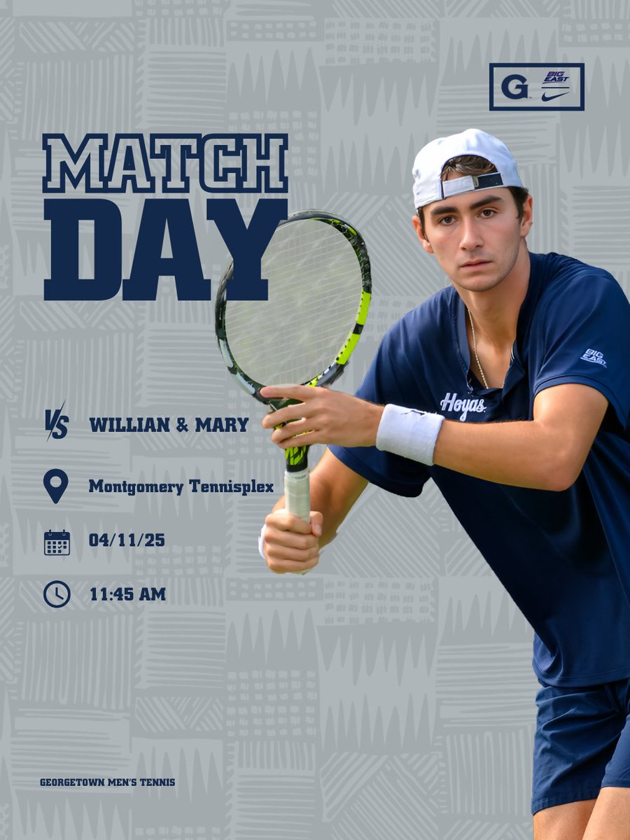 Back to business 💼

🆚 William &amp; Mary
⏰ 11:45 AM
📍Montgomery TennisPlex | Boyds, Maryland
📊 ioncourt.com/ties/67f6c8181…

#HoyaSaxa