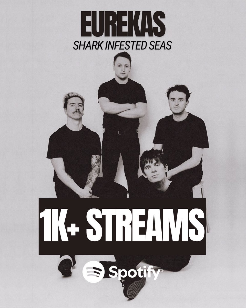 EurekasBand's tweet photo. @asoundreaction @NationCymru @Spotify Over 1,000 streams in one week. Crazy 🤯.

Thank you to everyone who’s been playing Shark Infested Seas. We really are making waves 🦈 🌊 

If you haven’t heard it yet, go and check it out by clicking the link - https://t.co/yZgcSuPdfn https://t.co/d3w4j6NU3I
