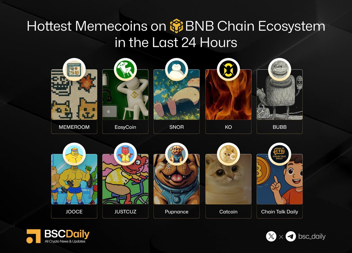 bsc_daily's tweet image. 🔥Hottest Memecoins on @BNBCHAIN Ecosystem in the Last 24 Hours

@memeroombnb 
@EYC_CTO 
@snorbnb
@burnsdefi_
@bubbnb 
@joocebnb
@Justcuzfanclub 
@PupnancecoinBSC 
@catcoin  
@ChainTalkDaily
