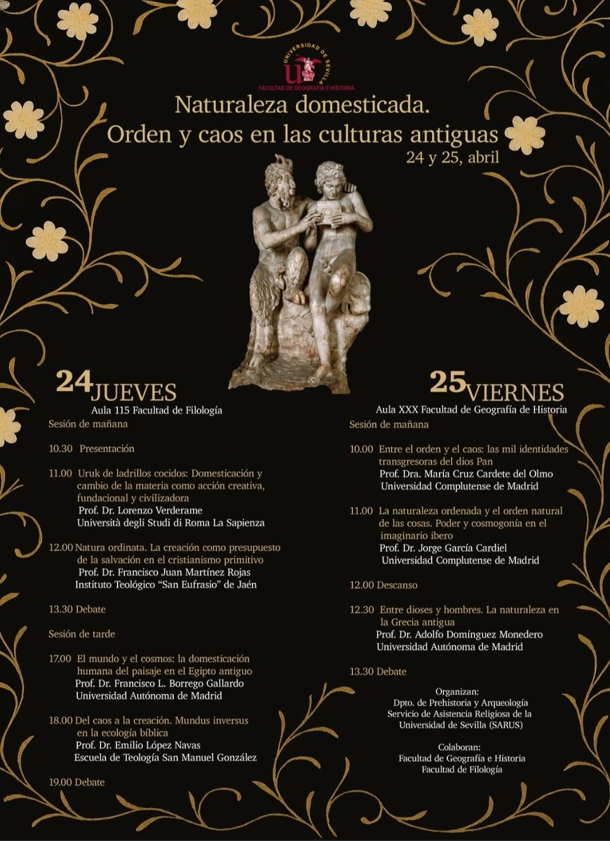 Francisco L. Borrego Gallardo (@flborrego) on Twitter photo Los próximos 24 y 25 de abril nos veremos en la <a href="/unisevilla/">Universidad de Sevilla</a> hablando y compartiendo sobre la "Naturaleza domesticada. Orden y caos en las culturas antiguas". ¡Os esperamos! Los próximos 24 y 25 de abril nos veremos en la <a href="/unisevilla/">Universidad de Sevilla</a> hablando y compartiendo sobre la "Naturaleza domesticada. Orden y caos en las culturas antiguas". ¡Os esperamos!