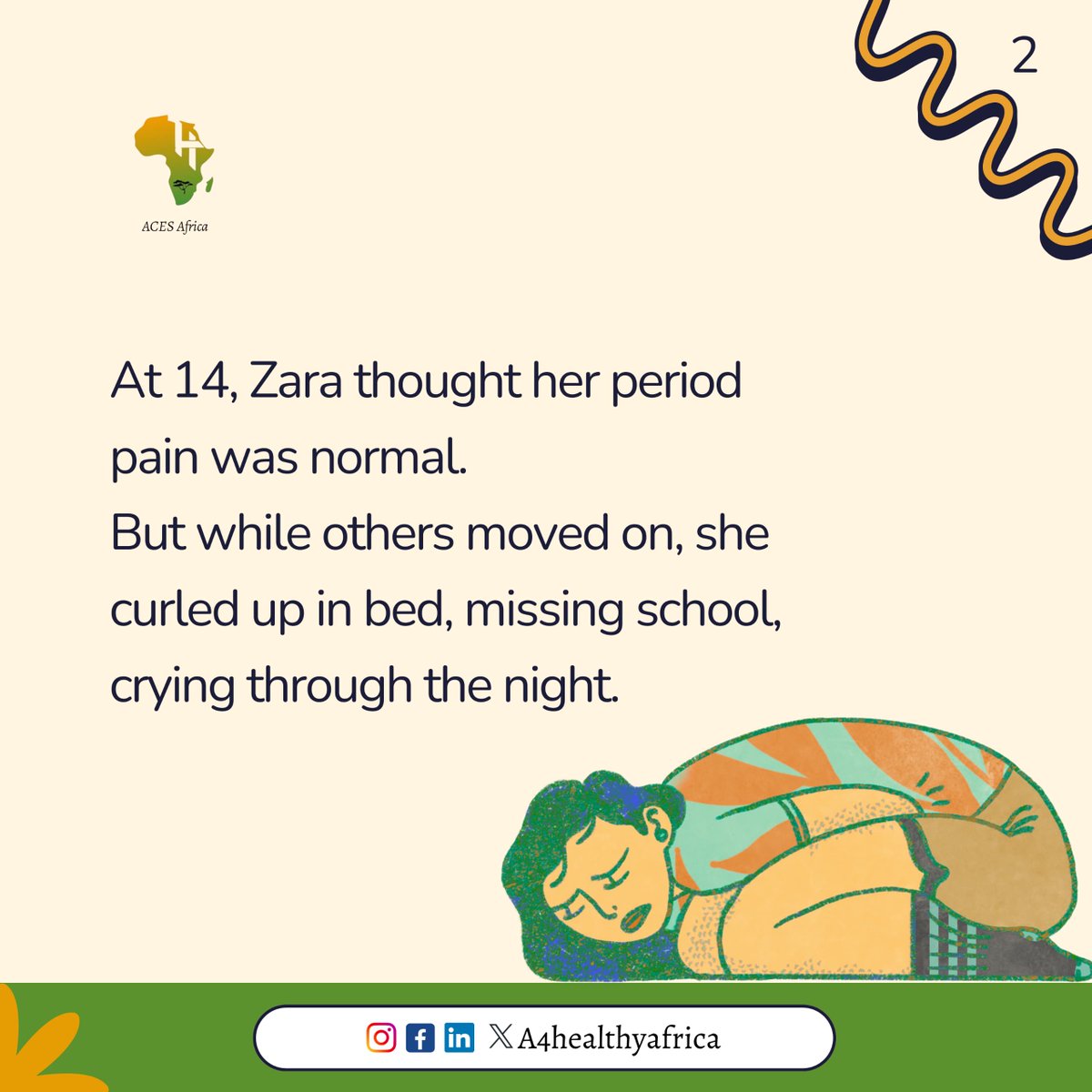 A4healthyafrica's tweet photo. Can you relate to Zara's story?😔

Endometriosis affects 1 in 10 women and unfortunately, they walk through these pains alone.

Chronic period pains aren't normal, get tested as early diagnosis changes lives. https://t.co/hNHA1vCLkS