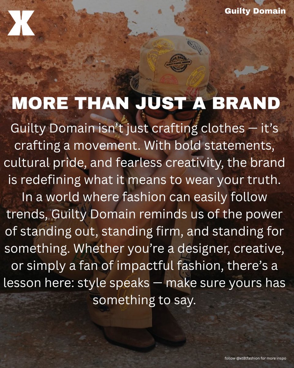 Guilty Domain isn’t just a fashion brand — it’s a voice for bold expression, cultural pride, and purpose-driven design. Through fearless creativity and storytelling, the brand turns clothing into powerful statements that inspire a new wave of African streetwear. <a href="/GuiltyDomain/">Guilty_Domain</a>