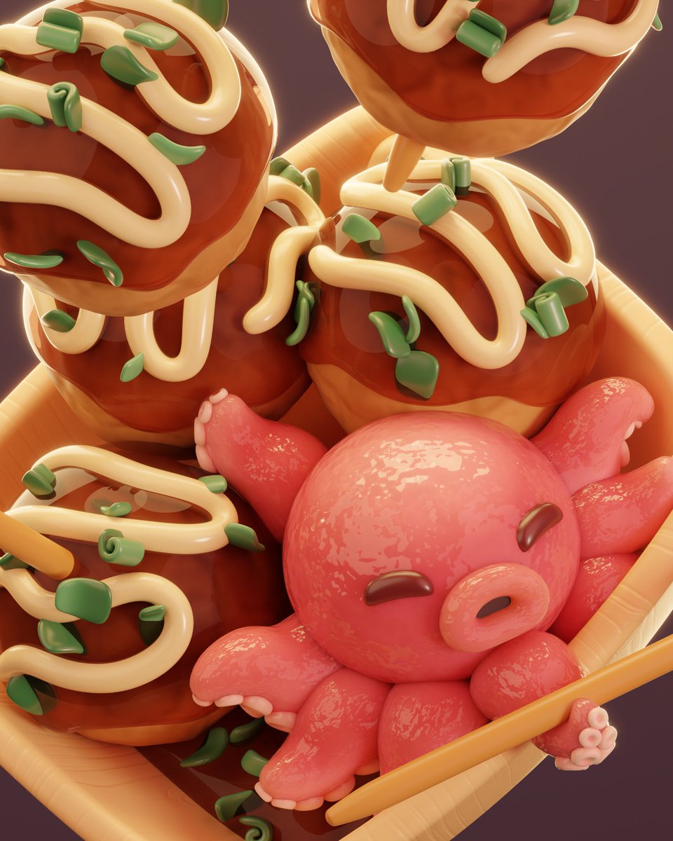 Takoyaki close-up 🐙 

#b3d #Blender3D