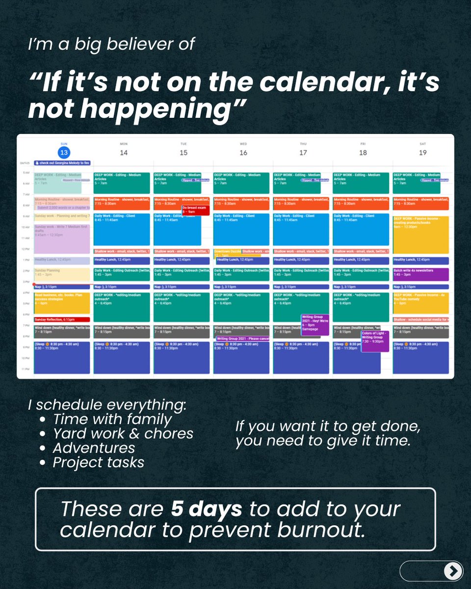 the_dybennett's tweet photo. I'm a big believer in the "If it's not on my calendar, it's not happening" mindset.

These are the 5 days I'm adding every month. https://t.co/2gm6D58kEa