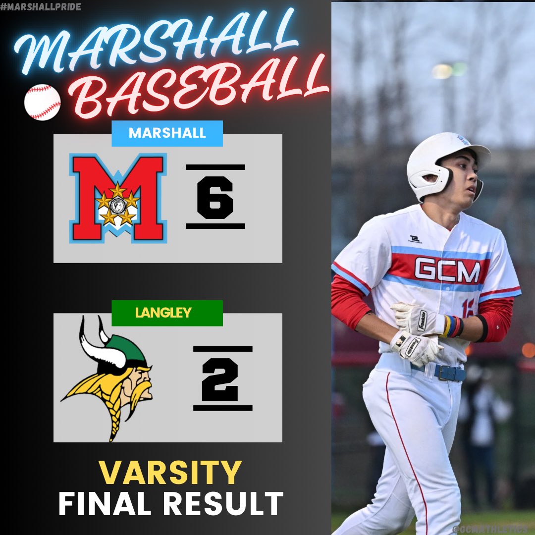 Marshall HS Athletics (@gcmsports1) on Twitter photo GCM Varsity Baseball Final Score:
Marshall 6, Langley 2.
⚾️⚾️⚾️
<a href="/MStatesmenBsbl/">Marshall HS Statesmen Baseball</a>
#marshallpride GCM Varsity Baseball Final Score:
Marshall 6, Langley 2.
⚾️⚾️⚾️
<a href="/MStatesmenBsbl/">Marshall HS Statesmen Baseball</a>
#marshallpride
