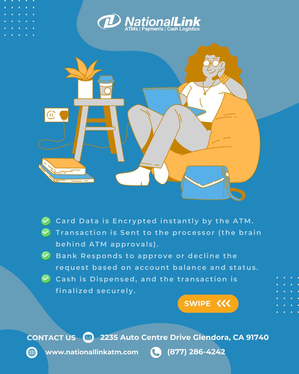nationallink_X's tweet image. Ever wonder what happens behind the scenes when you tap or withdraw?
ATM processing keeps your transactions smooth, fast, and secure—from start to finish. Trust the system built for peace of mind. #ATMProcessing #SecureTransactions #FintechBasics #NationalLink #ATMBusiness
