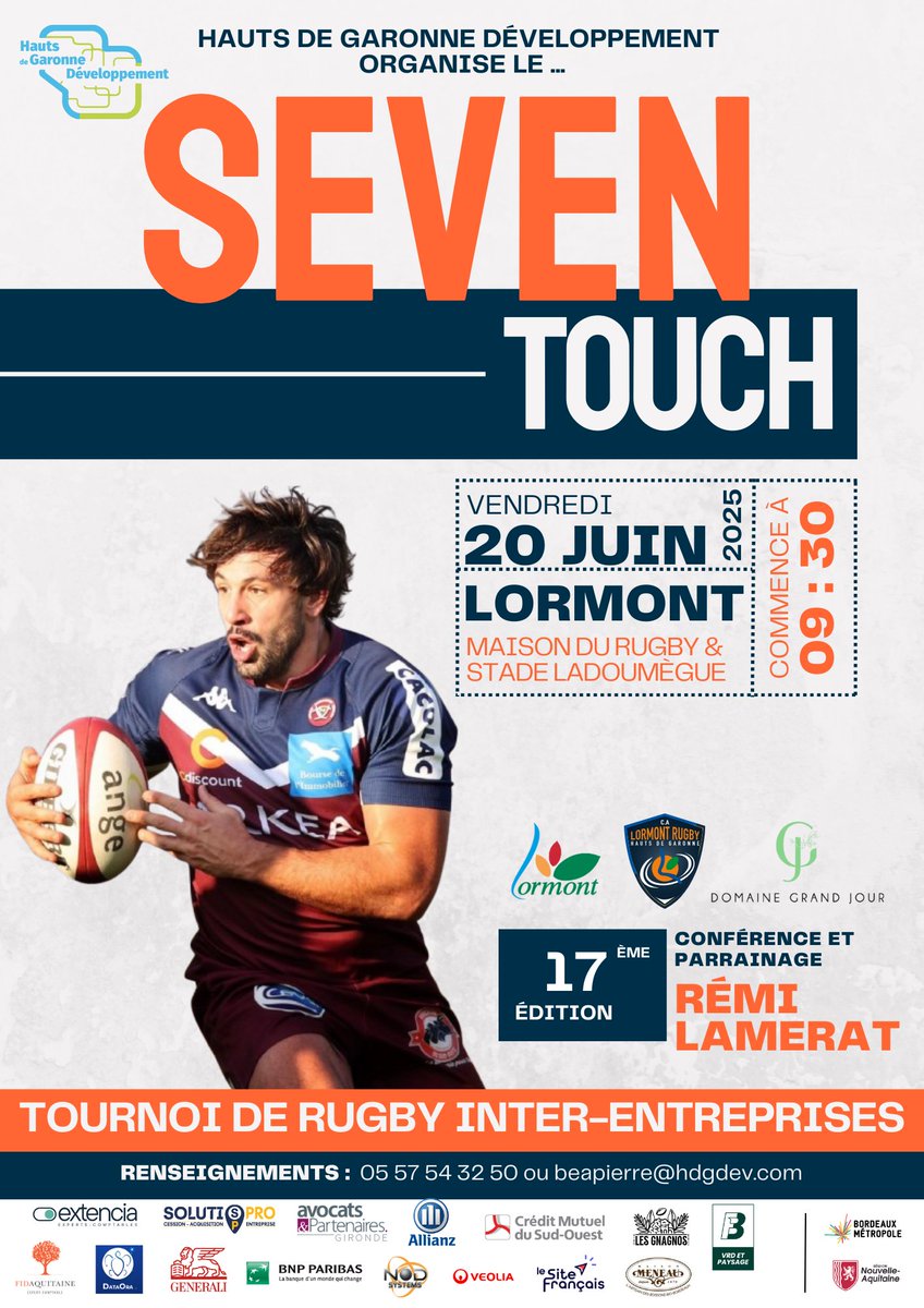 hdgdev's tweet image. 𝐒𝐞𝐯𝐞𝐧 𝐓𝐨𝐮𝐜𝐡 𝟐𝟎𝟐𝟓 ! Le 𝟐𝟎/06 dès 9h30: conférence Rémi LAMERAT «Rugby et Vin:une épicurienne alliance »L’après-midi 𝐥𝐞 𝐭𝐨𝐮𝐫𝐧𝐨𝐢 𝐢𝐧𝐭𝐞𝐫-𝐞𝐧𝐭𝐫𝐞𝐩𝐫𝐢𝐬𝐞𝐬 de rugby à 7  Inscription conf. lnkd.in/e9YN7r-F beapierre@hdgdev.com @VilledeLormont