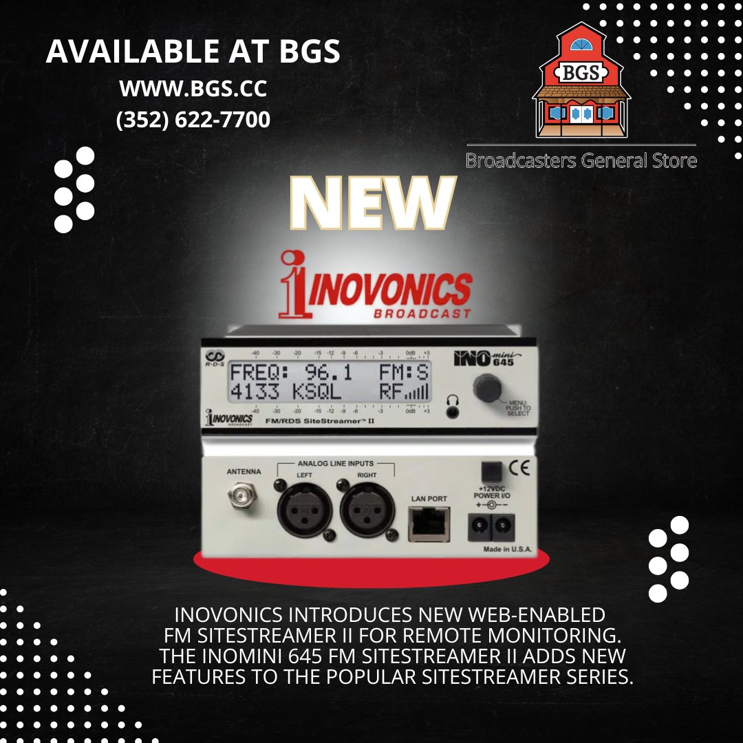 BgsBroadcasters's tweet photo. Inovonics introduces the INOmini 645 SiteStreamer II available right now at the Broadcasters General Store.  Take a look https://t.co/N1AP89nQkc

#BroadcastEquipment
#Broadcasting
#RadioEquipment
#BroadcastSupplies
#MediaProduction https://t.co/91owJLabsf