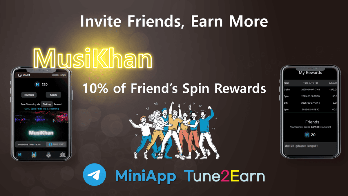 🎉 Invite your friends to MusiKhan MiniApp &amp; Win more!

1️⃣ Connect your TON Wallet on the MusiKhan Telegram Tune-to-Earn MiniApp:
👉 t.me/musikhan_bot/M…

2️⃣ Earn with your friends!
When a friend joins the MusiKhan MiniApp for the first time using your invite link,
you will