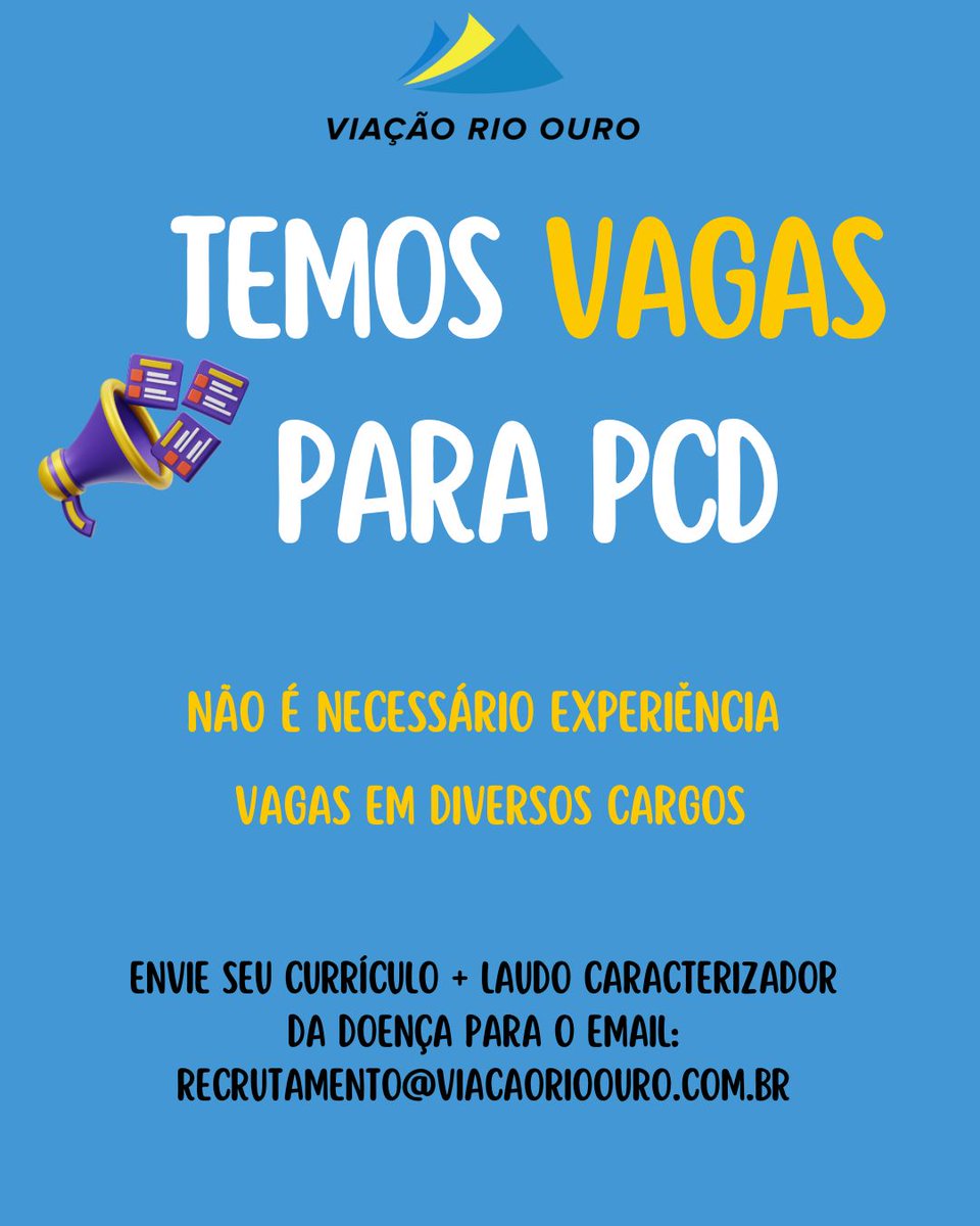 setrerj's tweet photo. Vagas para PCD.
Viação Rio Ouro.

#PCD #oportunidade #vagas #ViaçãoRioOuro https://t.co/ccXZkNsH2i