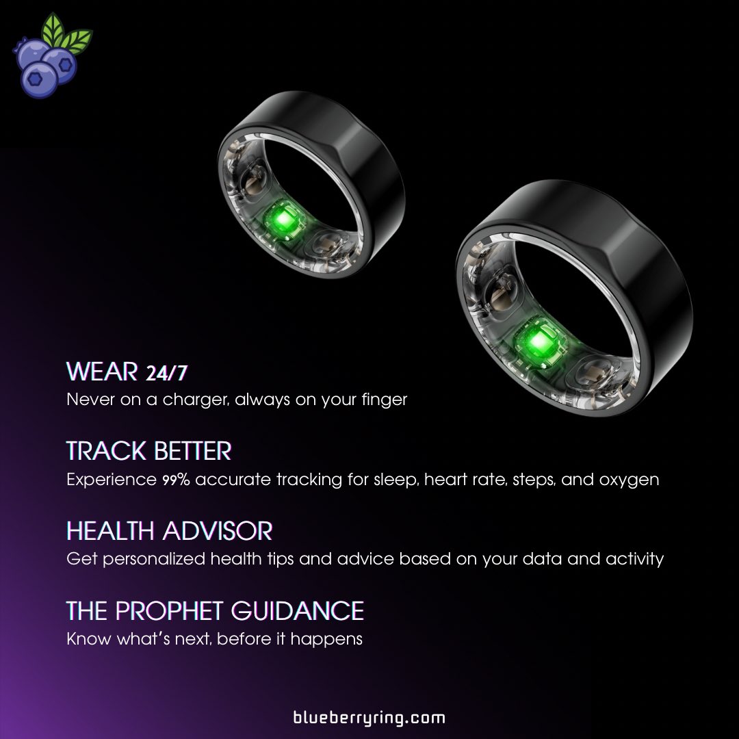 BlueberryRing's tweet photo. The ring that tracks, guides, and sees what’s coming.💯🔥

Get yours now! https://t.co/udMB0827ww

#BlueberryRing #HealthRing #WearFi #HealthAdvisor #TheProphet #SelfCare #HealthisWealth #HealthTracking #HealthCare #Followers #fyp #x #ForYouPage