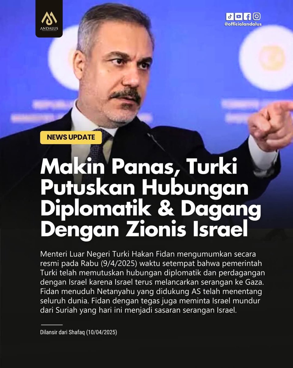Semoga langkah Turki ini diikuti oleh negara2 mayoritas Muslim lainnya yg masih menjalin hubungan diplomatik dgn Israel