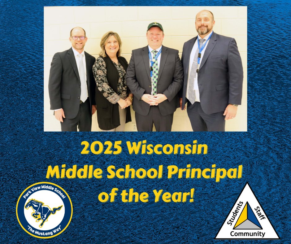 Congratulations to 2025 Wisconsin Middle School Principal of the Year Luke Spielman! He received the recognition at a ceremony today.  

We could not be prouder of Mr. Spielman, the PVMS staff, and our PVMS students for everything they do to make PVMS such an outstanding place!