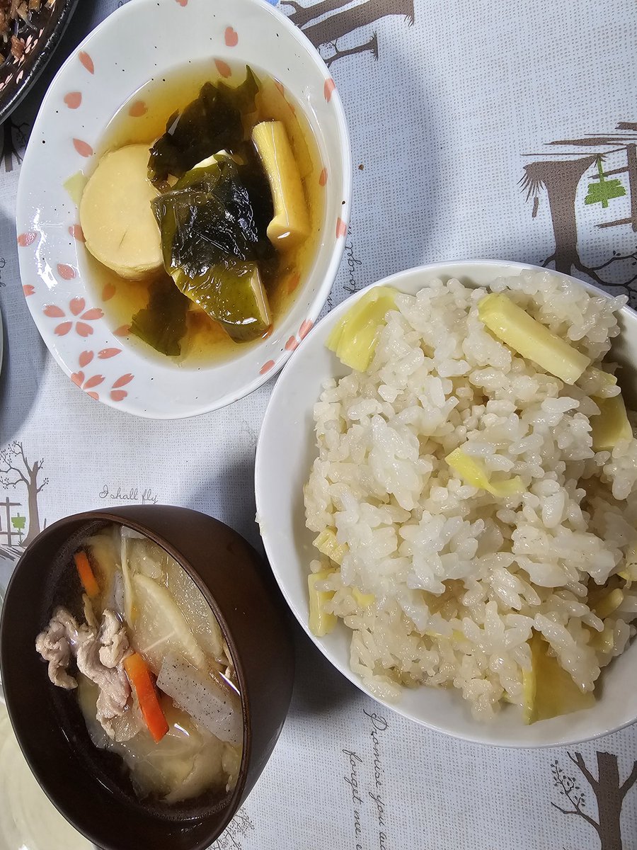 tsk1045tsk's tweet image. 筍の季節になったので
筍ご飯と若竹
本当は焼き筍あったのですが、写メ忘れちゃった
お味噌汁も筍と思いましたが、豚汁になりました
今しか食べれないからまた筍買いに行こー！