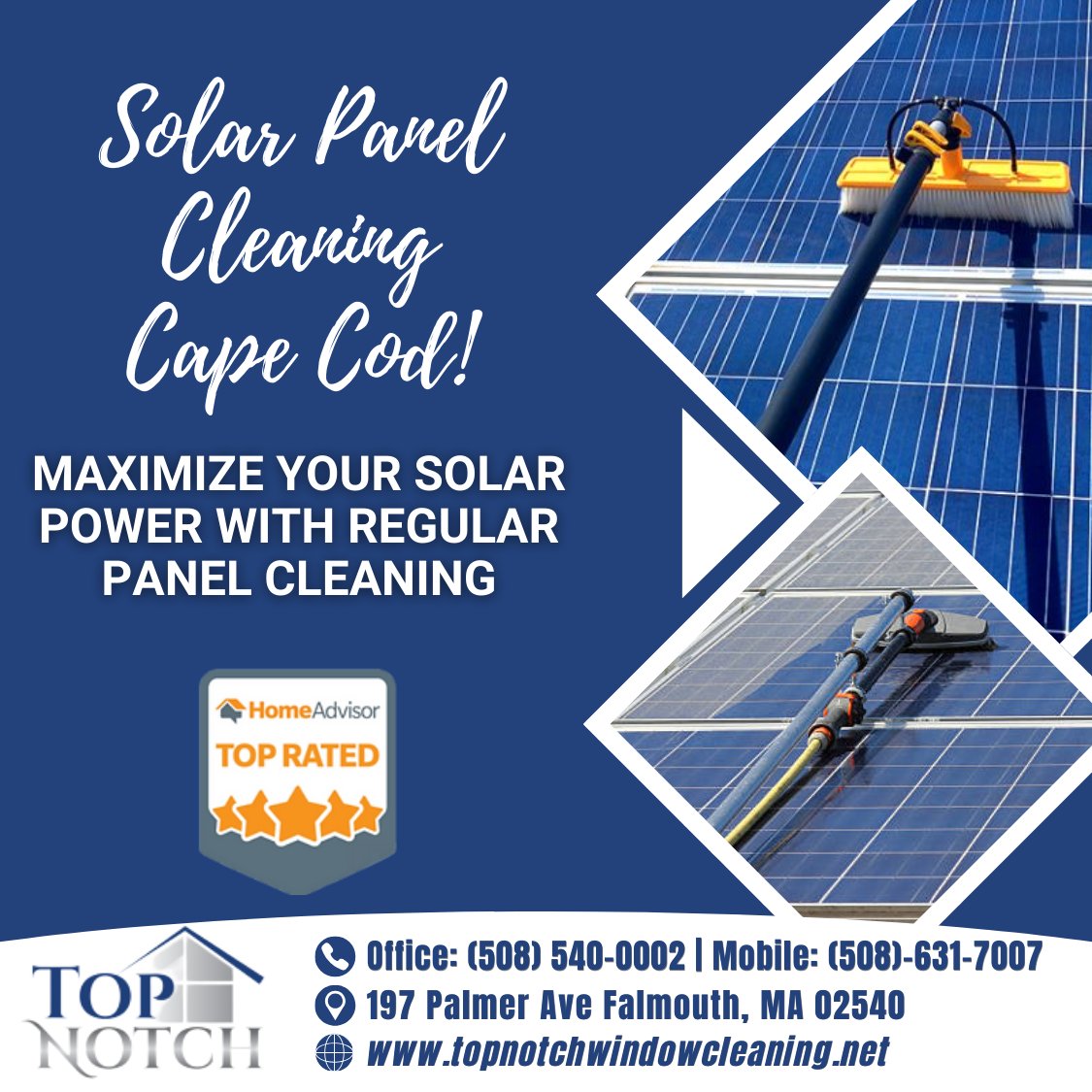 TNWindowClean's tweet photo. Maximize your solar investment with our thorough solar panel cleaning services! Dirty panels significantly reduce efficiency but our team at Top Notch Window Cleaning ensures they remain in peak condition.

#SolarPanelCleaning #CapeCodSolar #CleanEnergy

https://t.co/U7zwnzuNKi https://t.co/5plrkqsuVs