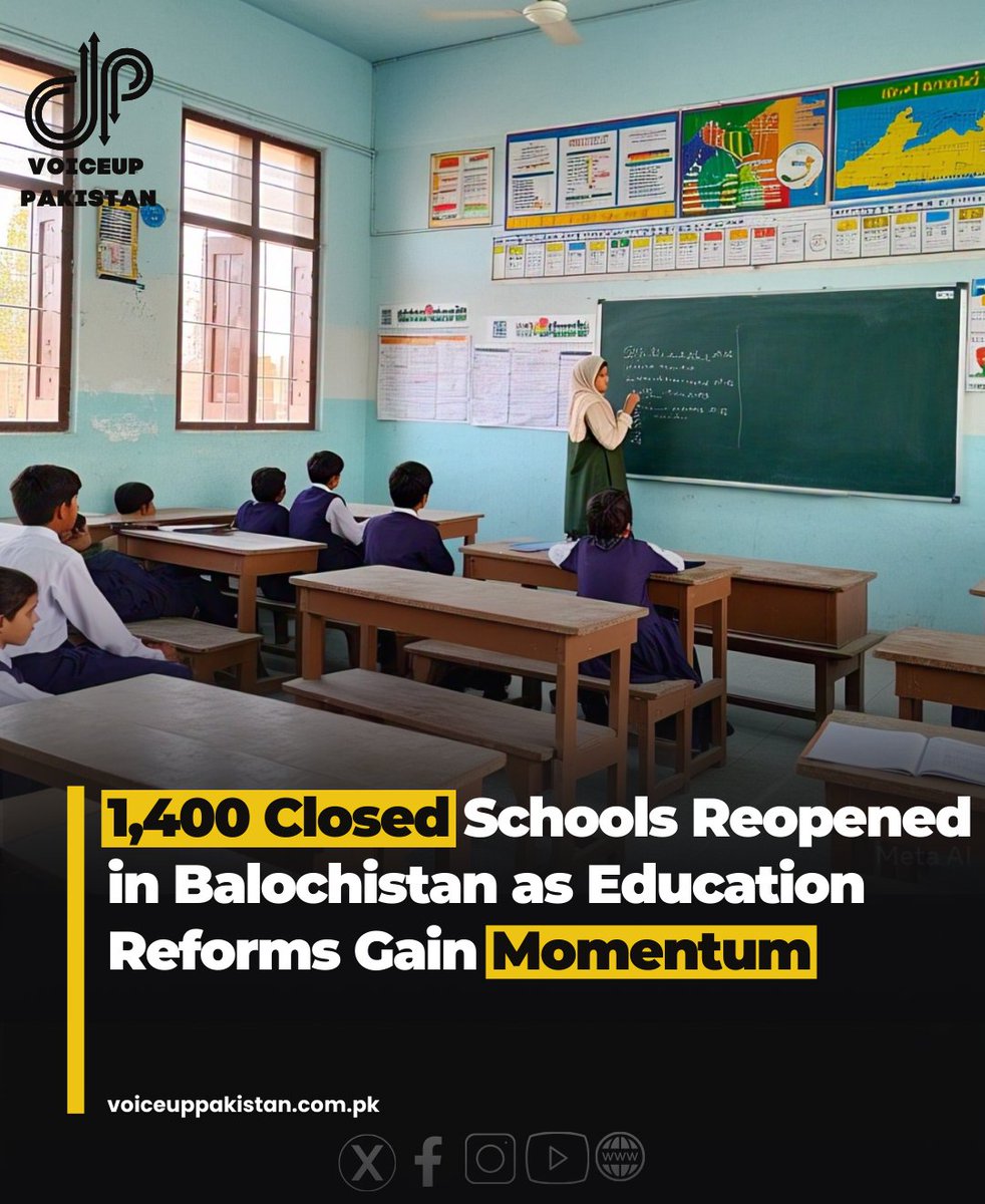 VoiceupPakistan's tweet image. Major development for the education sector in Balochistan, 1,400 out of 3,400 previously closed government schools have been reopened, as part of a comprehensive governance and development agenda led by Chief Minister Mir Sarfaraz Bugti.

#Balochistan  #Reopened #1400Schools