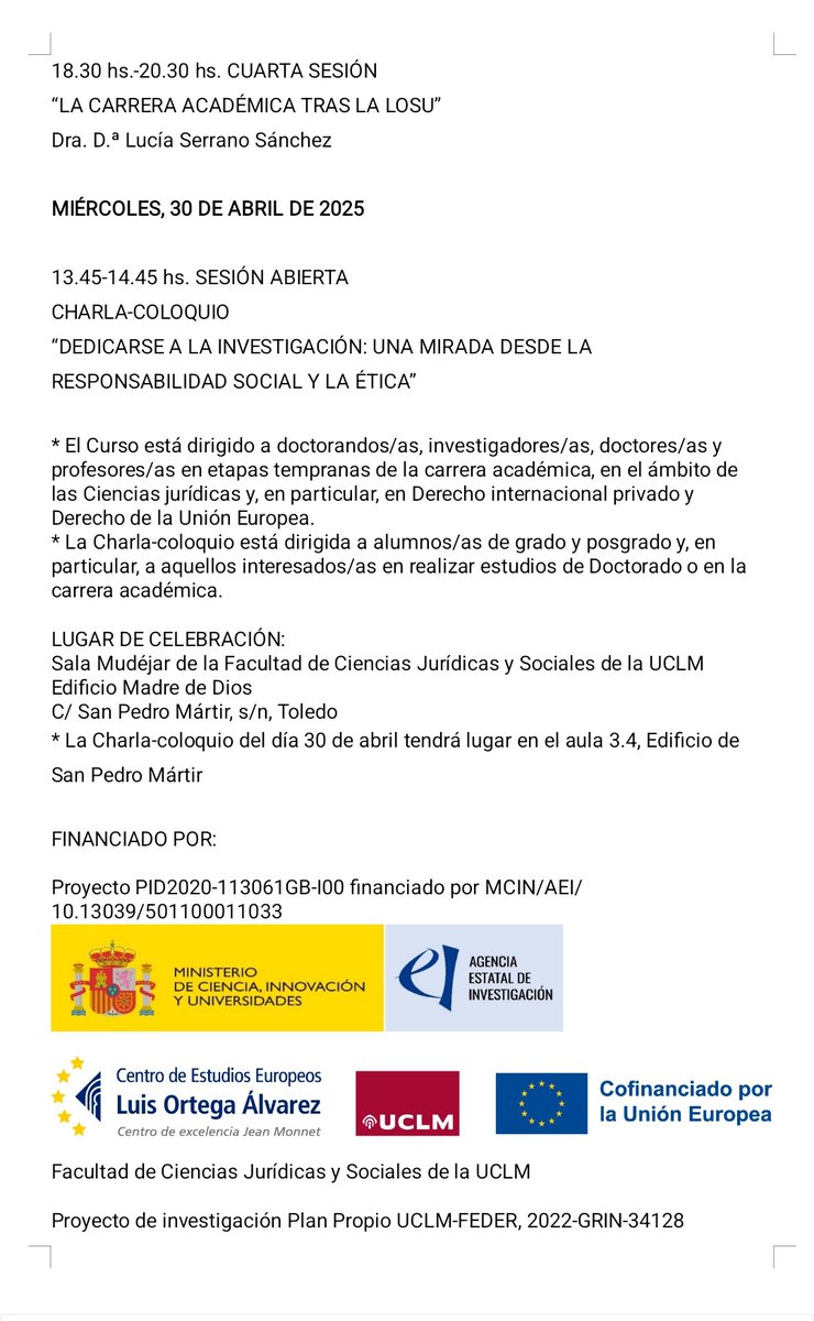 LucaISerranoSn1's tweet photo. Próximamente en la Universidad de Castilla La Mancha. Muchísimas gracias por la invitación. https://t.co/zyUdMuYb4K