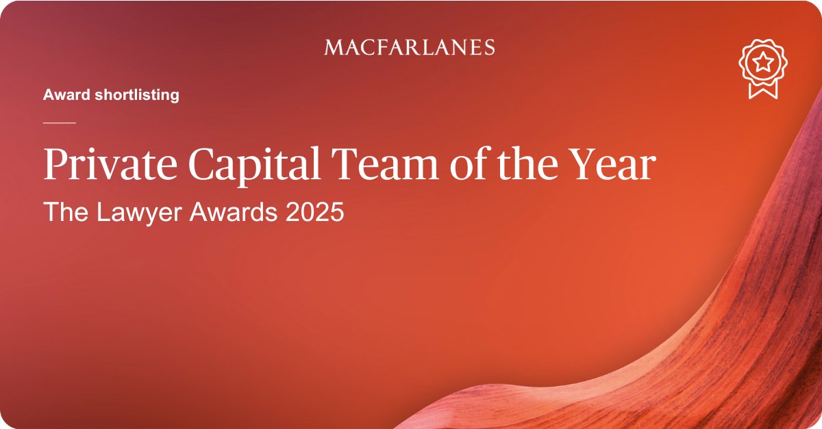 Macfarlanes LLP (@macfarlanesllp) on Twitter photo We're delighted to be shortlisted for Private Capital Team of the Year at <a href="/TheLawyermag/">The Lawyer</a> Awards 2025.
Learn more about our Private Capital Solutions offering: ow.ly/Uv6Y50VyTkb
#TheLawyerAwards2025 #PrivateCapital We're delighted to be shortlisted for Private Capital Team of the Year at <a href="/TheLawyermag/">The Lawyer</a> Awards 2025.
Learn more about our Private Capital Solutions offering: ow.ly/Uv6Y50VyTkb
#TheLawyerAwards2025 #PrivateCapital