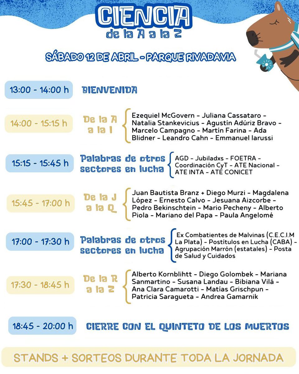Este #sábado nos encontramos para defender a la #ciencia argentina 🙌CIENCIA DE LA A A LA Z 🩵  
🔬 Charlas de investigadores
🧪 Stands interactivos
🎊 Feria de libros, juegos, música
¡Nos sumamos con los libros para infancias curiosas de #iamique! 
Sumate vos también🚀