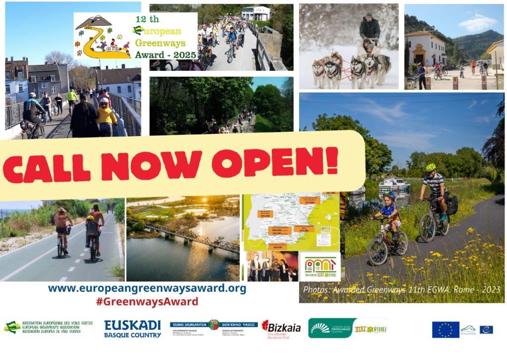 GreenwaysEurope's tweet photo. 🏆 12th European #GreenwaysAwards 2025!! Call is open!🚵‍♀️🚶‍♀️👩‍🦽🇪🇺
3⃣ categories &amp;7⃣ prizes:
A) Excellence 
B) Exemplary Ini.
C) Green transition in GWs 
📆Deadline 21/May
ℹ️ https://t.co/OWjObDLoHW
🙌👌Take part! 
@Basquetour_eus  @viasverdes_ffe @Bizkaia @enkarterrialde #EuTourism https://t.co/qY3TnMySvG