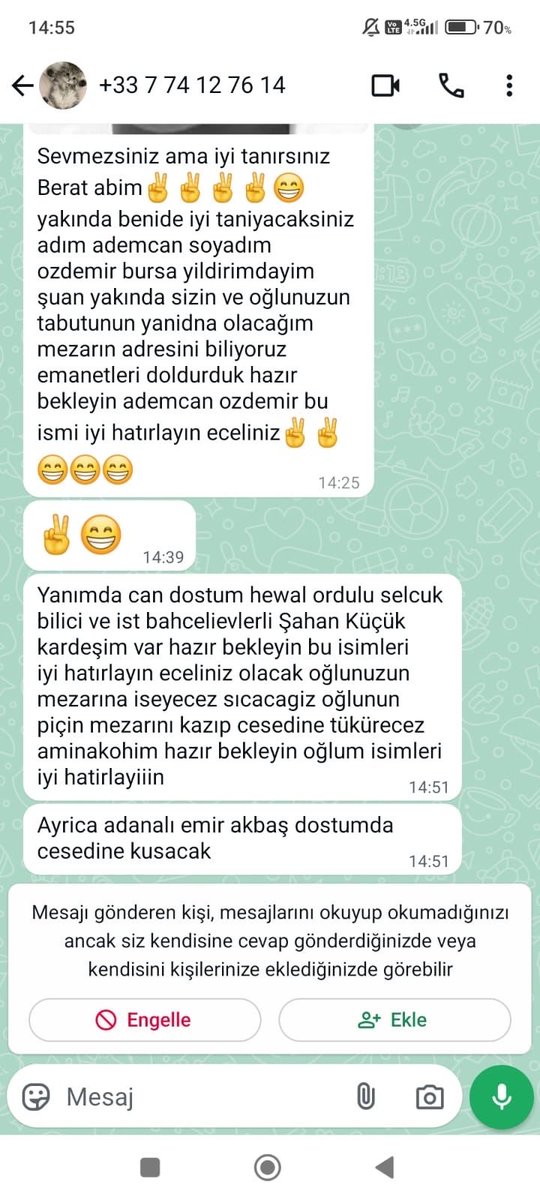 Mattia Ahmet Minguzzi'nin annesinin telefonuna kan donduran tehdit mesajları gelmeye devam ediyor.
