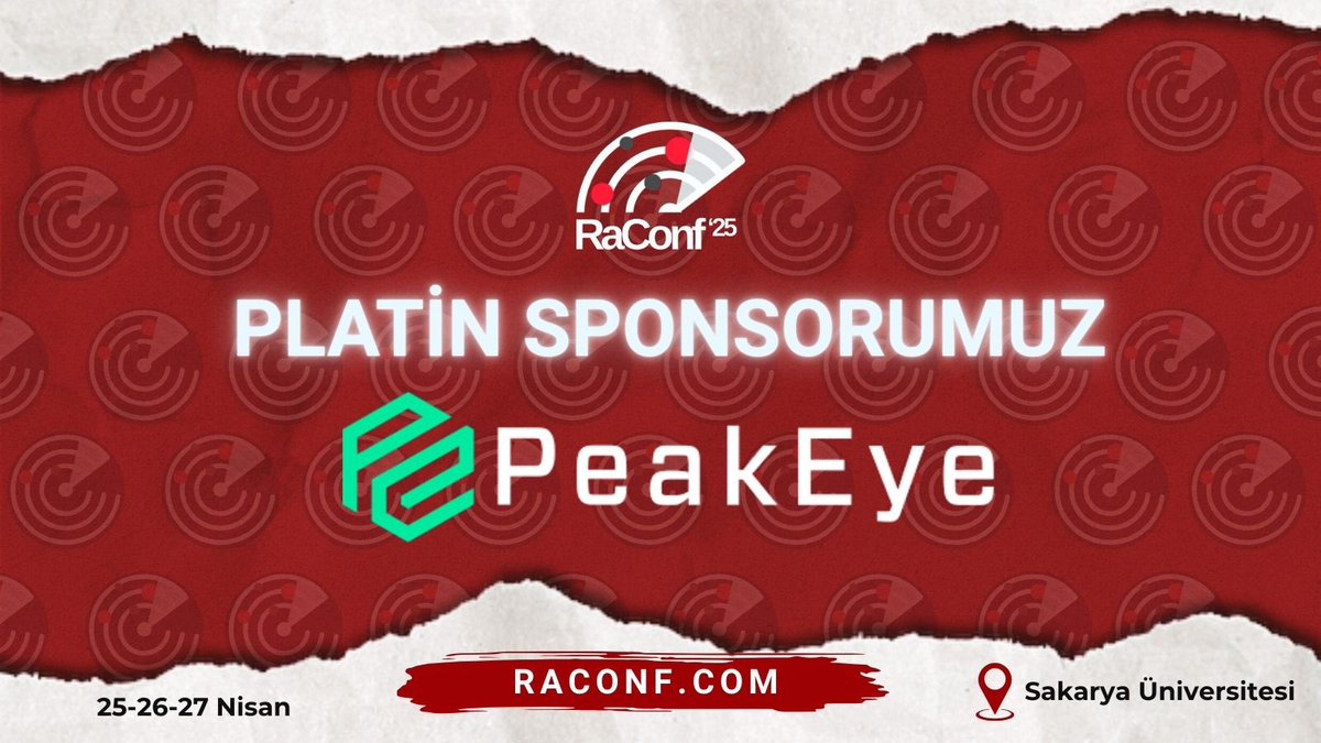 Platin Sponsorumuz olan <a href="/peakeyecom/">PeakEye Group</a>  şirketine, <a href="/FeCassie/">Fatih ERDOĞAN</a> , <a href="/KoAkinci/">Kürşat Oğuzhan AKINCI🇹🇷</a> , <a href="/BilalCihatOztrk/">Bilal Cihat ÖZTÜRK</a> ’e  katkılarından dolayı teşekkür ederiz. 

Detaylı bilgi ve kayıt için: raconf.com

#sibergüvenlik #cyber #security