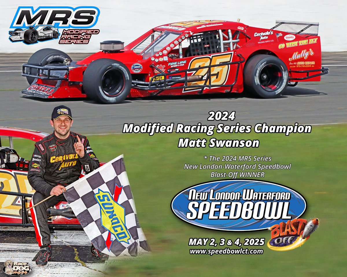 racing_guys's tweet photo. 📣 First Up! Bonus money for MRS top 5 at @speedbowlct on May 3rd. Also, #Ceravolo's Auto, will have “Hard Charger” &amp; “Halfway Leader” cash awards! #racershonoring t-shirts will be on sale under the #modifiedracingseries tent! Let’s go racing! 🏁. https://t.co/QrfodV5fuE