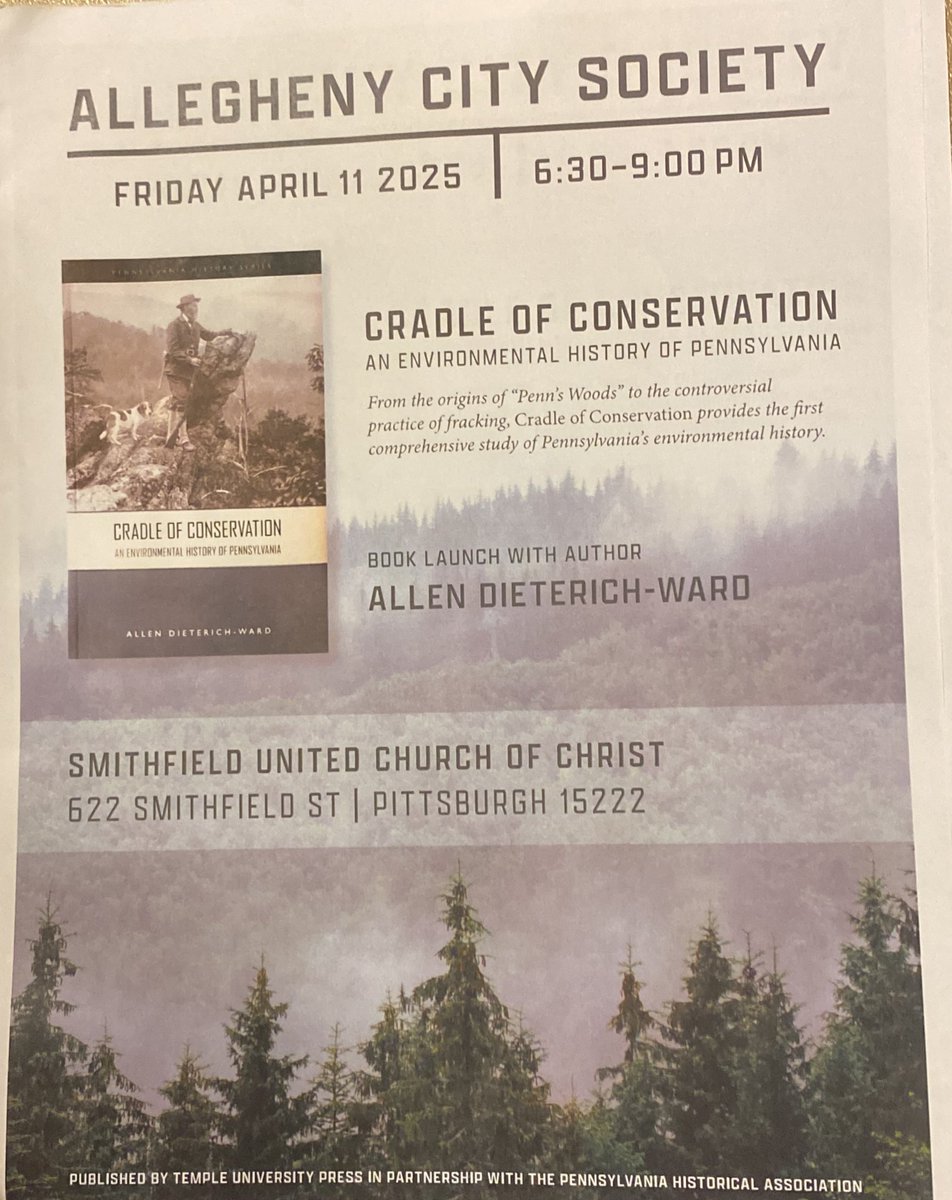 I am so excited for my #cradleofconservation event tonight at Smithfield UCC in dahntahn Pittsburgh. <a href="/PaPFF/">PA Parks & Forests</a> @pa_history <a href="/WaterLandLife/">WesternPAConservancy</a>