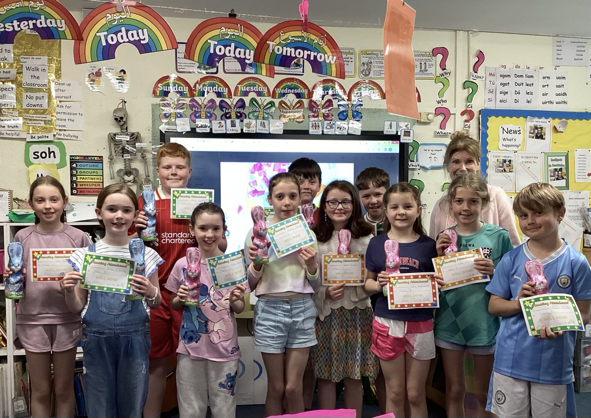 Each of these pupils received an award today for excellent attendance in term 2. Well done to all