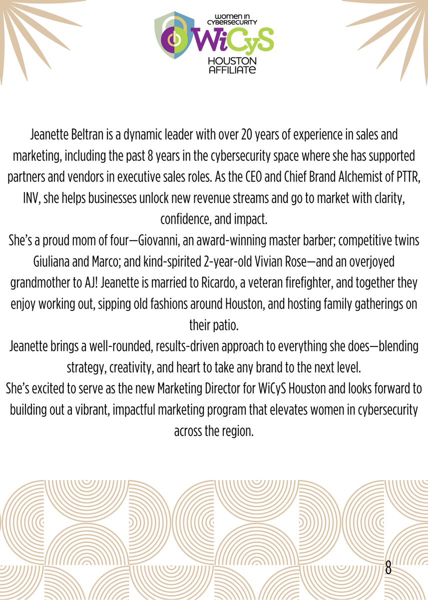 📰 ATTENTION: Exciting News!!!

Please help our leadership team welcome Jeanette. She is a powerful women that is going to add strategic engagement in marketing for our local organization. We could not be more thrilled to have her apart of our team!

 #cybersecurity #wicys