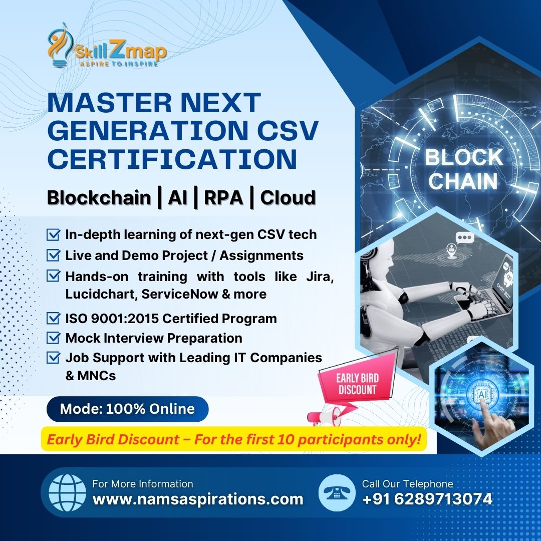 skillZmap's tweet image. Become Future-Ready with Our Next-Gen CSV Certification!
Master the latest in Blockchain, AI, RPA, and Cloud!

🌐 100% Online | Early Bird Discount for First 10 Participants!
📞 +91 6289713074
🔗 namsaspirations.com
#SkillZmap #CSVcertification #AItraining #BlockchainCourses