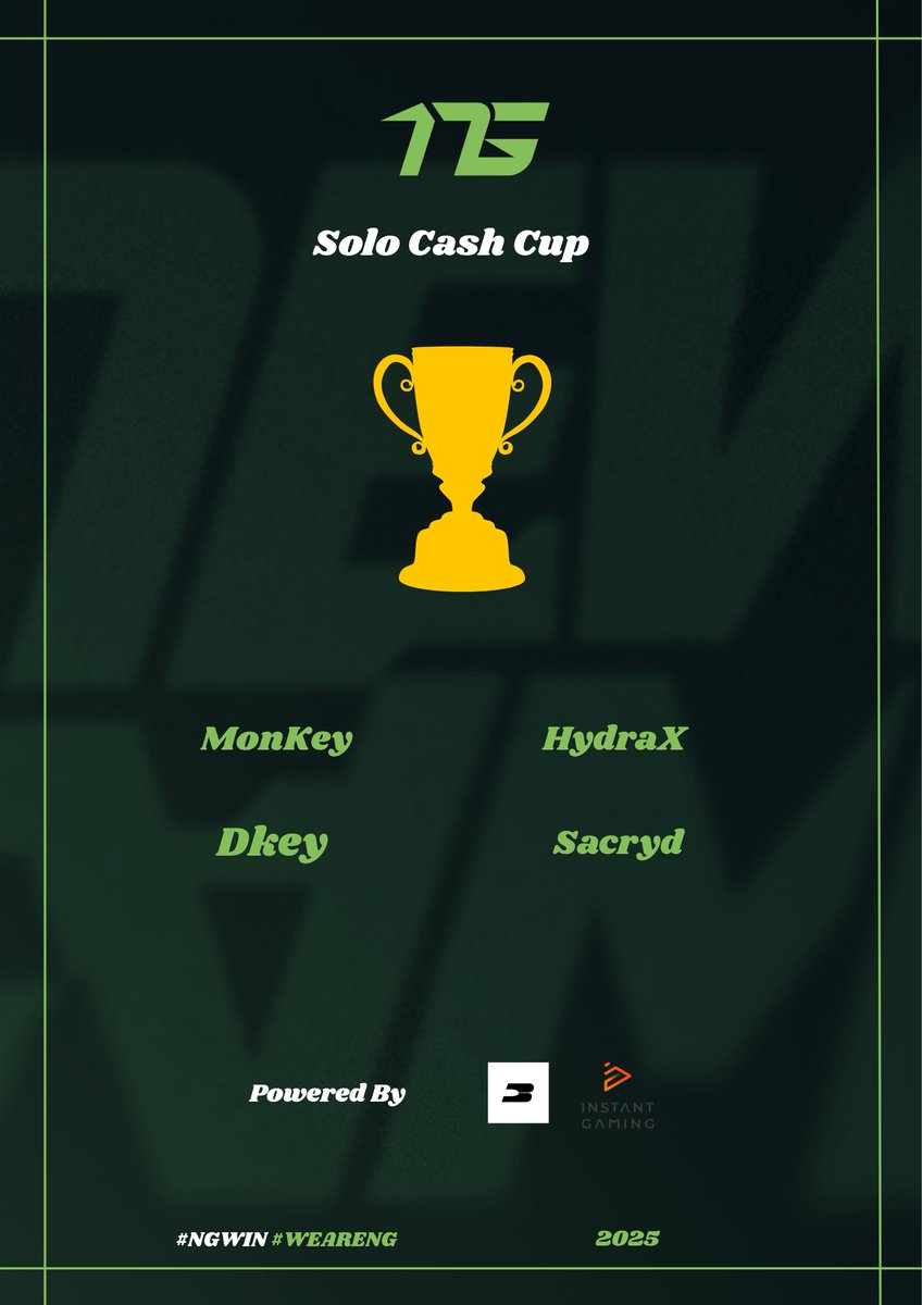 Aujourd'hui,

19H Solo Cash Cup 🏆

Allons arracher les lobbys ! 

#NGWIN #WEARENG