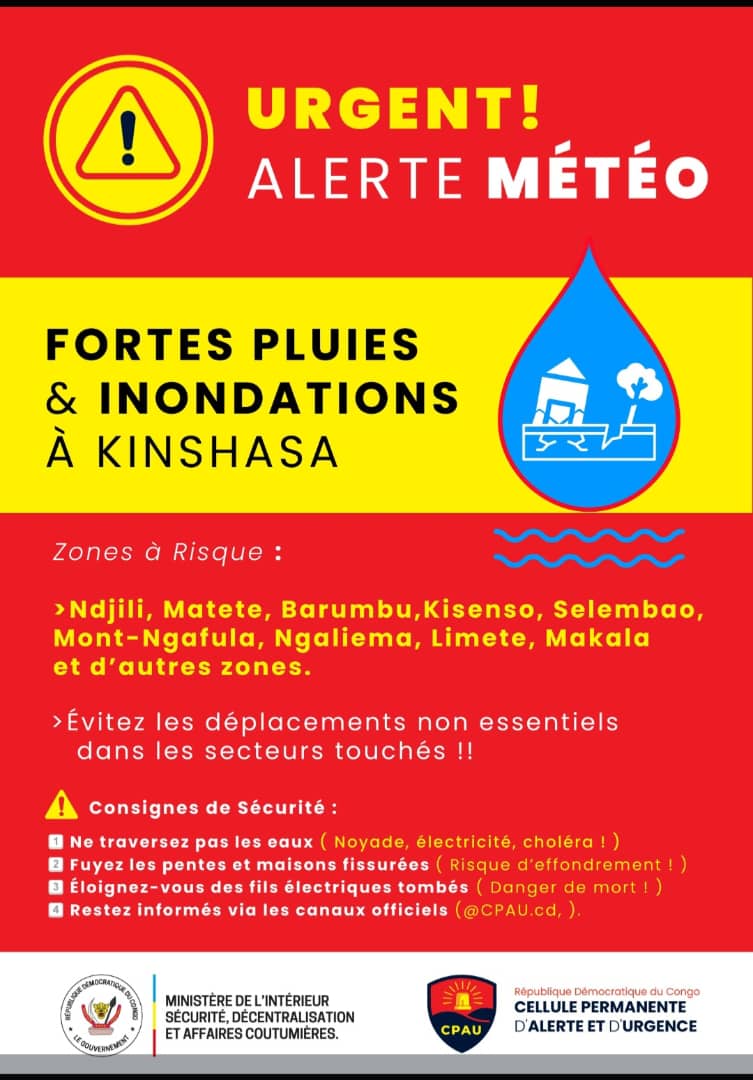 DiderotLomami's tweet photo. Prenez toute les dispositions nécessaires pour éviter les erreurs du passé, une forte pluie pour le moment.
@KinshasaITP 
@Interieur_Gouv 
@IsralMutombo11 
@OmeongaK 
@Joseph1Dimandja 
@PlacideNgolo https://t.co/D7E1ZRZ3Te