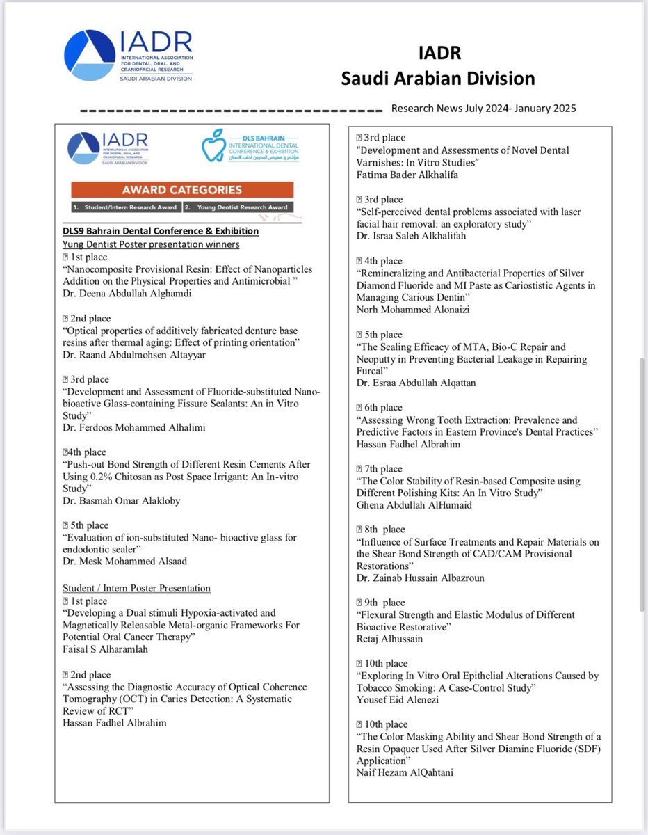 We are thrilled to announce the release of the second issue of the IADR Saudi Division Newsletter! 🎉 drive.google.com/file/d/1PWpr6G…