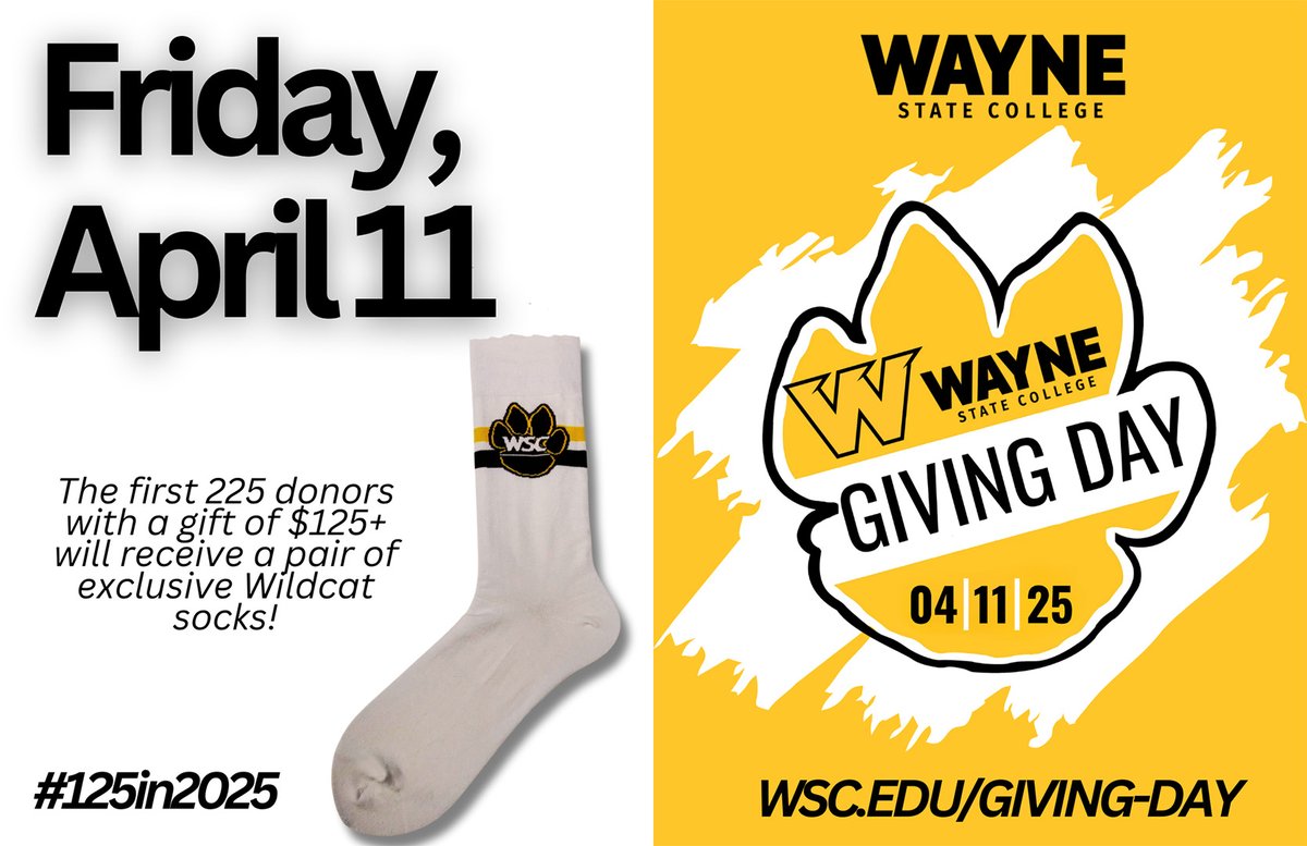 Wayne State Wildcats (@wscwildcats) on Twitter photo Today is Giving Day 25 at Wayne State College. Come on <a href="/wscwildcats/">Wayne State Wildcats</a> - Show your support to our student-athletes by giving to scholarships today and help reach our goal to raise $125,000 to transform 2025. To donate please visit wsc.edu/giving-day. #PlayforthePaw Today is Giving Day 25 at Wayne State College. Come on <a href="/wscwildcats/">Wayne State Wildcats</a> - Show your support to our student-athletes by giving to scholarships today and help reach our goal to raise $125,000 to transform 2025. To donate please visit wsc.edu/giving-day. #PlayforthePaw