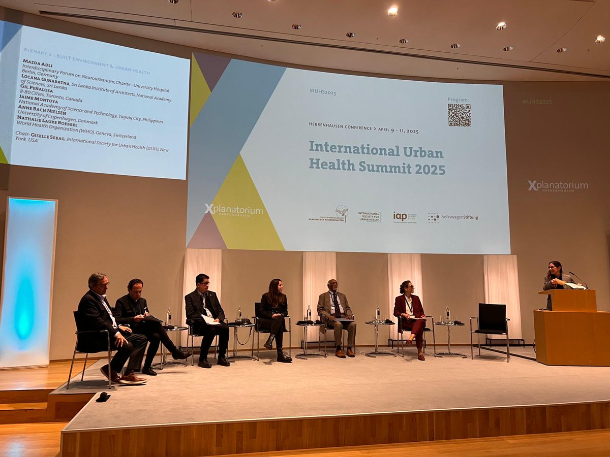 IS_UrbanHealth's tweet photo. Plenary 2 on Built Environment &amp; #UrbanHealth #IUHS2025Hanover was a key moment, moderated by our ED @gsebag &amp; featuring:

“Urban health is an interconnected system” @NathalieRoebbel @WHO 

“Keep the 15-minute city for all ages &amp; abilities” @Penalosa_G @880Cities #Cities4Everyone https://t.co/Vod2uXokDn