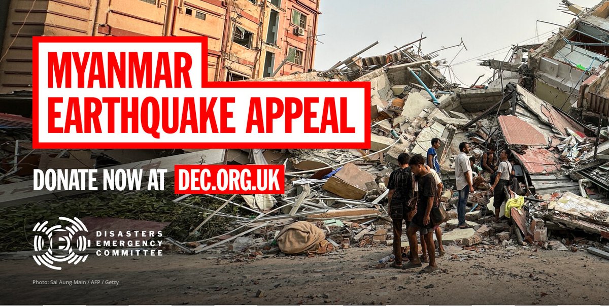 The DEC has launched the Myanmar Earthquake Appeal to help those affected by the powerful earthquakes that have caused devastation in Myanmar.  

Survivors urgently need critical support.  Please donate now.

bit.ly/DECMyanmarEart…