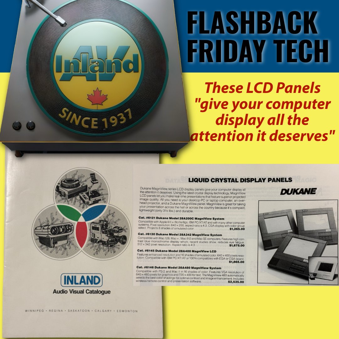 InlandAVWpg's tweet image. DUKANE had quite the MagniView Liquid Crystal Display panel collection which finally gave customers a way for computer displays to get all the attention they deserve! #vintagetechnology #vintagetech #vintage #technology #flashbackfridaytech #FlashbackFriday